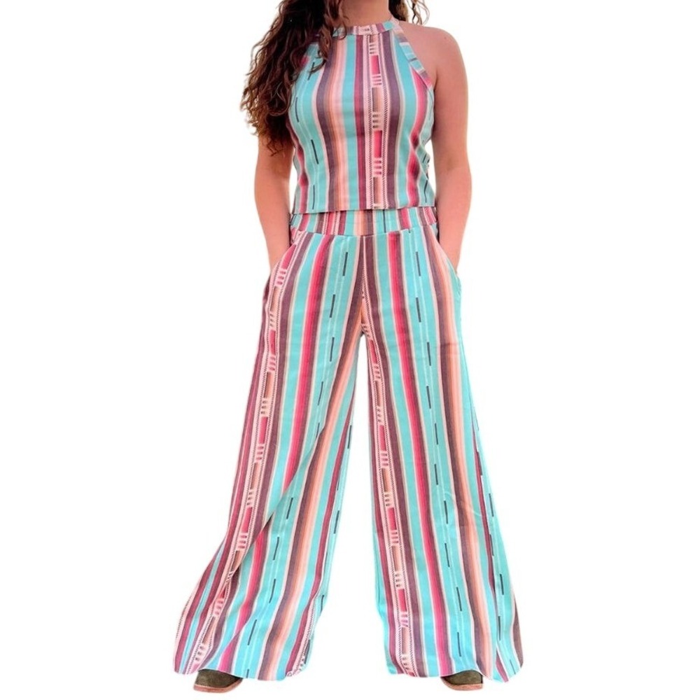 NWT Sterling Kreek Beat of Your Heart Southwest Crop Top Pants Set LARGE‎